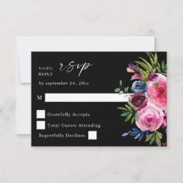 Cartão RSVP Cor-de-rosa quente e Marinho Azul Floral sem refei