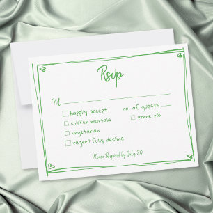 Cartão RSVP Coração Caprichoso Desenhado à Mão Verde Branco Ca