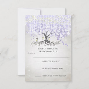 Cartão RSVP Coração de Folha de Lavanda Radiante Casamento RSV