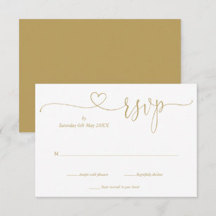 Cartão RSVP Coração de Letra Elegante Ouro Moderno
