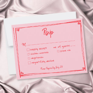 Cartão RSVP Coração Desenhado à Mão Cor-de-Rosa Casamento Mode