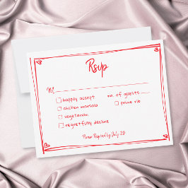 Cartão RSVP Coração Desenhado à Mão Vermelho Casamento Moderno