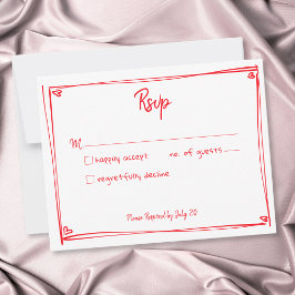 Cartão RSVP Coração Desenhado à Mão Vermelho Casamento Moderno