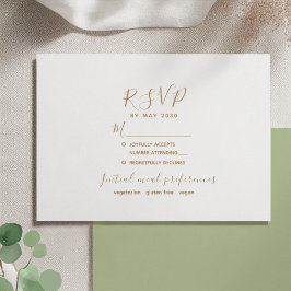 Cartão RSVP Coração Dourado de Verde no Casamento