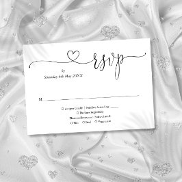 Cartão RSVP Coração Elegante Preto E Branco