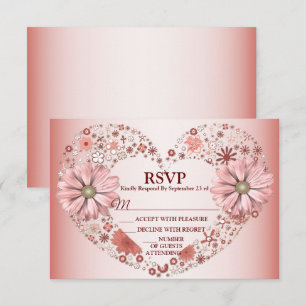 Cartão RSVP Coração Floral de Pêssego Festa Moderna