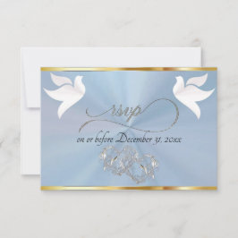 Cartão RSVP Coração, Pombas & Fita - Azul Pastel/Prata