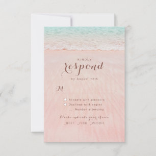 Cartão RSVP Corações cor-de-rosa no casamento da praia de ar