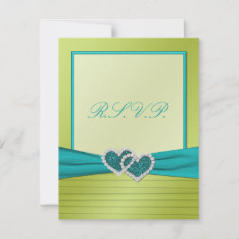 Cartão RSVP Corações em Pleats de Limão com Placa Turquoise R.