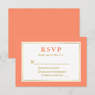 Cartão RSVP Coral Elegante Moderno Dourado