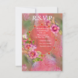 Cartão RSVP Coral, Grama e Sangue Rosa-de-Peônia