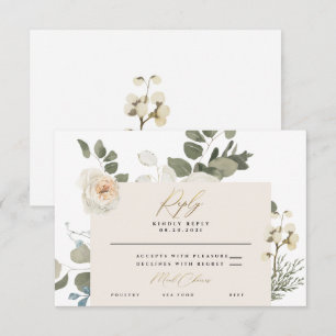 Cartão RSVP Coral Macio Branco Floral Botânica Verde