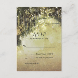 Cartão RSVP Corda de luzes da árvore mossita casamento rústico