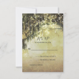 Cartão RSVP Corda de luzes da árvore mossita casamento rústico