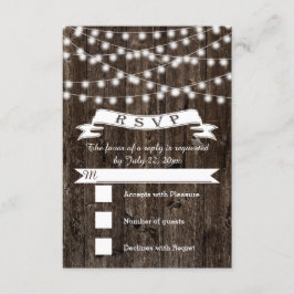 Cartão RSVP Corda de luzes no casamento de madeira e banner RS