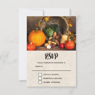 Cartão RSVP Cornucópia de Ação de Graças Colheita Abundante