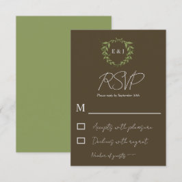 Cartão RSVP Coroa Botânica Casamento Tom Terroso