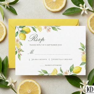 Cartão RSVP Coroa de Aquarela Casamento Cítrico Mediterrâneo