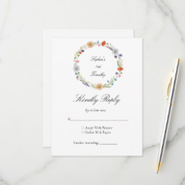 Cartão RSVP Coroa de Flores Silvestres em Aquarela