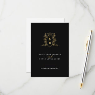 Cartão RSVP Coroa deixa monograma dourado preto