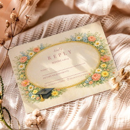 Cartão RSVP Coroa Floral Pastel Celebração de Formatura