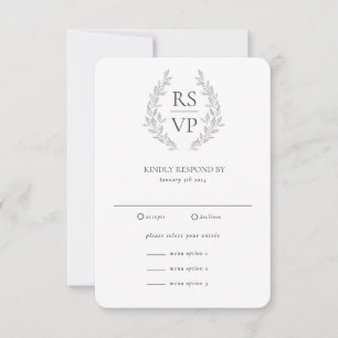 Cartão RSVP Coroa Preta e Branca Formal Personalizada Casament