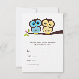 Cartão RSVP Corujas azuis e amarelas que Wedding