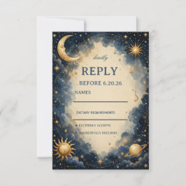 Cartão RSVP Cósmico Vintage Celestial