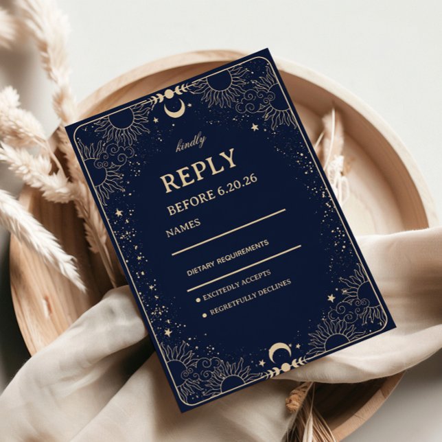 Cartão RSVP Cósmico Vintage Celestial (Criador carregado)