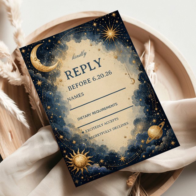 Cartão RSVP Cósmico Vintage Celestial (Criador carregado)