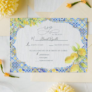 Cartão RSVP Costa Amalfitana Azulejos de Limão Mediterrâneo