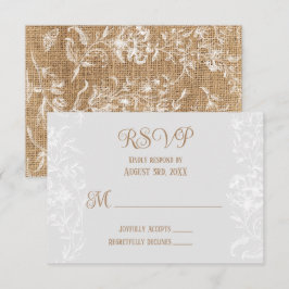 Cartão RSVP Country Rustic Burlap e Lace Weds