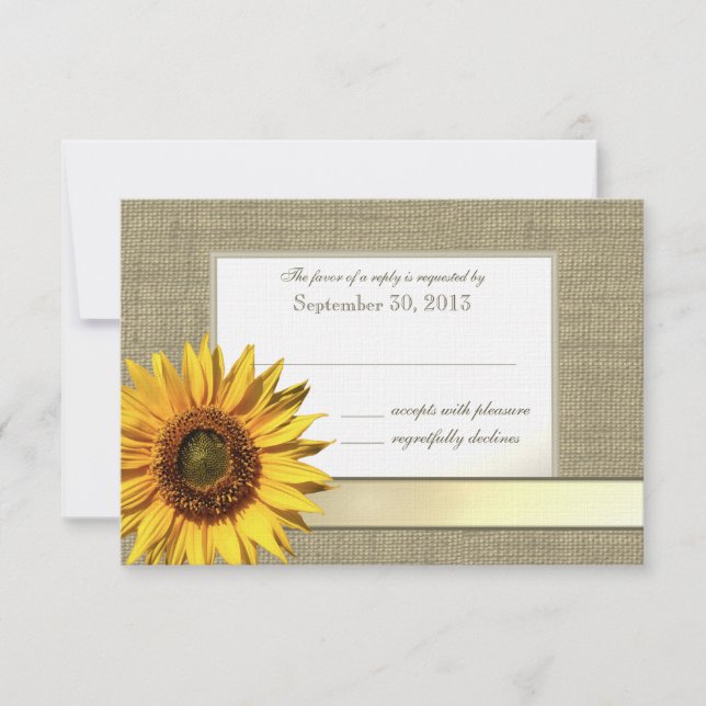 Cartão RSVP Country Sunflower and Burlap Look Response (Frente)