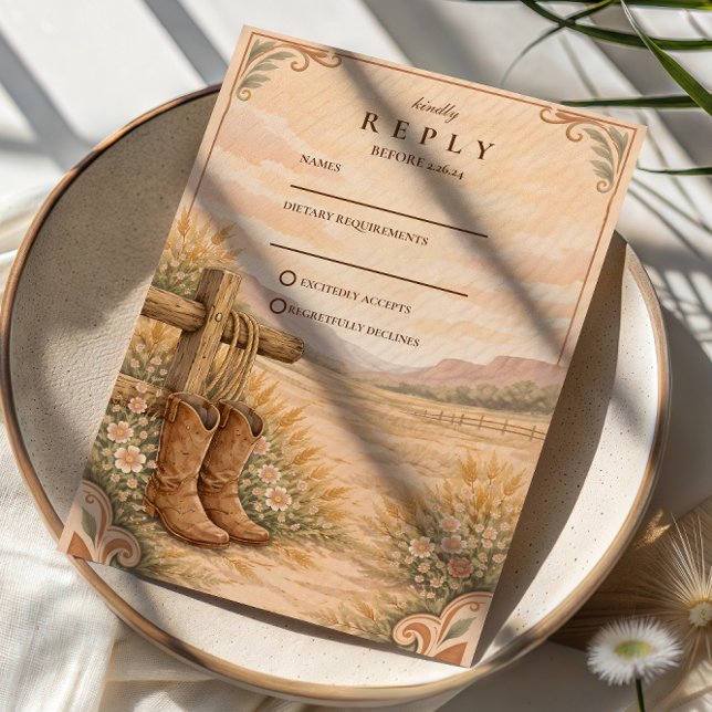 Cartão RSVP Cowboy Boots Desert Wedding (Criador carregado)