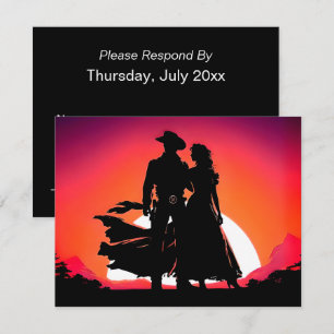 Cartão RSVP Cowboy e Cowgirl ao pôr do sol