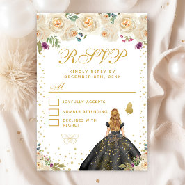 Cartão RSVP Cream Floral Blonde Hair Princess Sweet