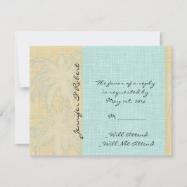 Cartão RSVP Cream Linen e Blue Palm Treme Response Card