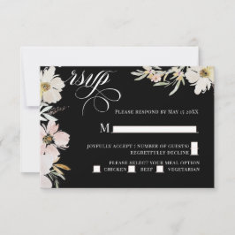 Cartão RSVP Creme e Flores de Aquarela Negra