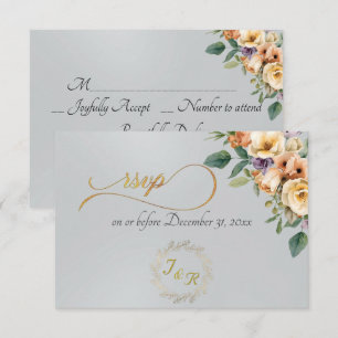 Cartão RSVP Creme Floral & Grinalda - Prata