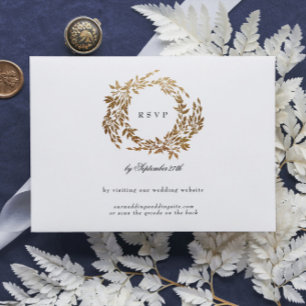 Cartão RSVP Crest Clássico de Monograma CÓDIGO QR de Casamento