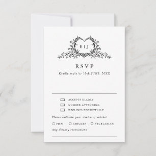 Cartão RSVP Crest de Caligrafia de Monograma Minimalista Escol