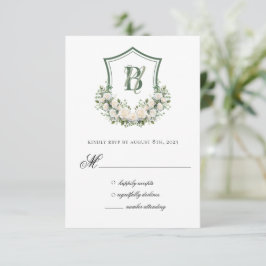 Cartão RSVP Crest de Flores Brancas Casamento