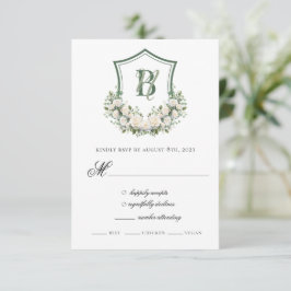 Cartão RSVP Crest de Flores Brancas Casamento