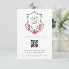 Cartão RSVP Crest Floral Rosa Casamento