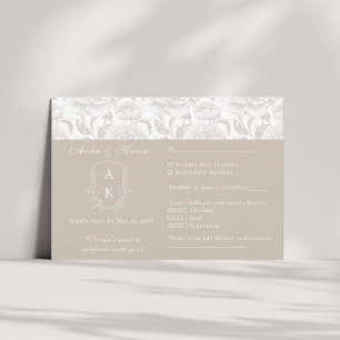 Cartão RSVP Crest Monograma Pale Taupe Casamento