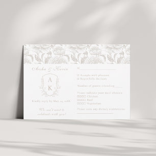 Cartão RSVP Crest Monograma Pale Taupe Casamento