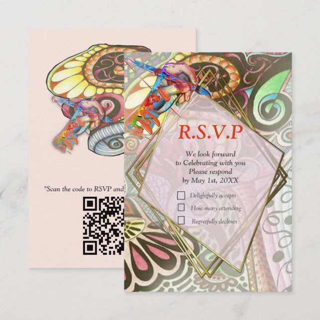 Cartão RSVP Criação de Portas do Partido Artista Cheerful (Frente/Verso)