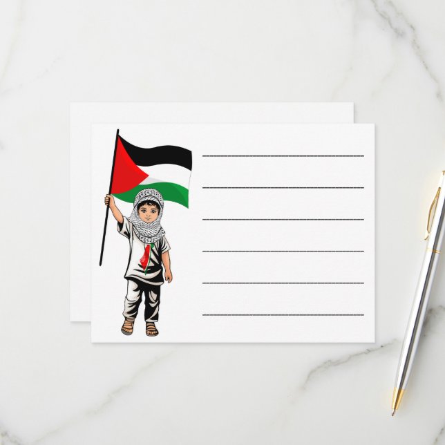 Cartão RSVP Criança com a bandeira Keffiyeh Palestine (Frente/Verso In Situ)