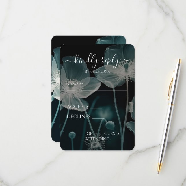 Cartão RSVP Crie o seu - Flores Selvagens Azuis Claras de Raio (Frente/Verso In Situ)