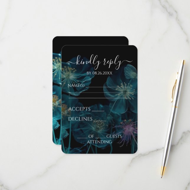 Cartão RSVP Crie seu próprio - Dark X Ray Wildflower brilhante (Frente/Verso In Situ)